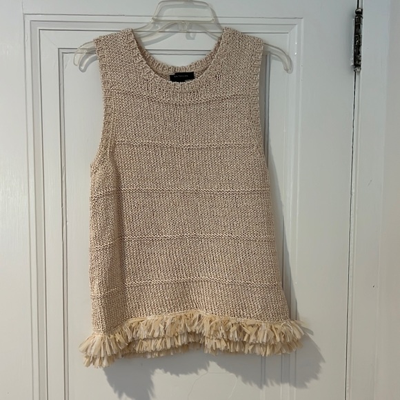 Ann Taylor Cream & Gold Sweater Tank with fringe detail, Size Medium - Picture 1 of 2